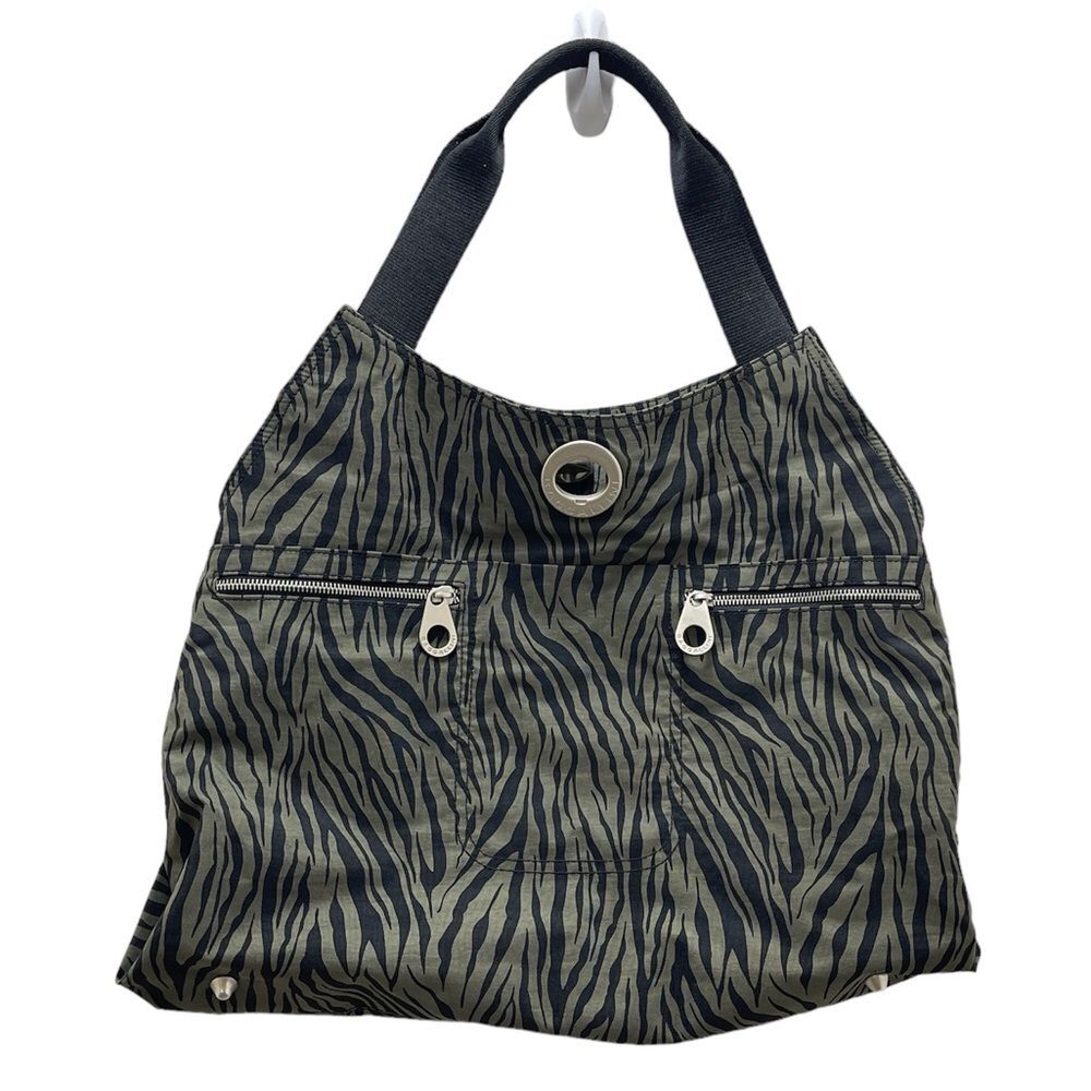 Baggallini Zebra Print Shoulder Bag Medium Two Straps Canvas Twist Lock Purse